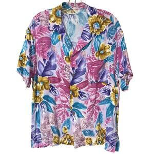 Vintage Abstract Floral Shirt Men’s M/L | 90s Art Print Short Sleeve